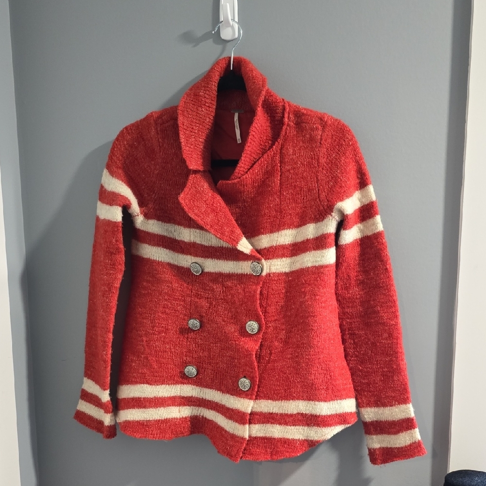 Free People Red Double-Breasted Women's Sweater.
